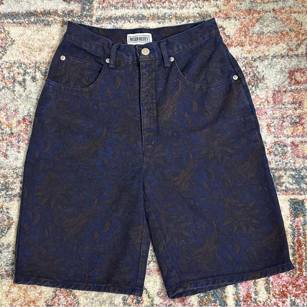 Mixed Blues Denim Shorts Paisley Blue Dark Academia Vintage Bohemian RUNS SMALL